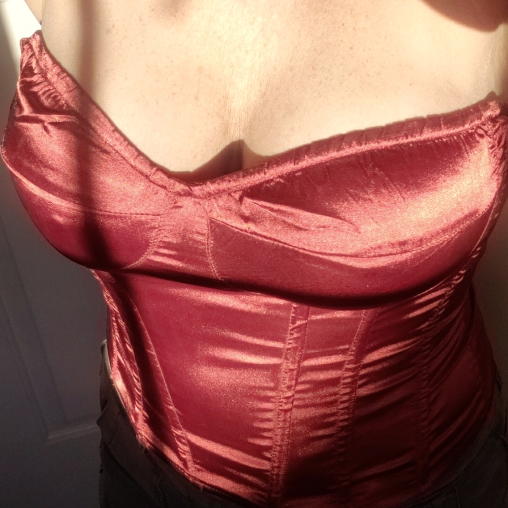 Women's red satin corset top